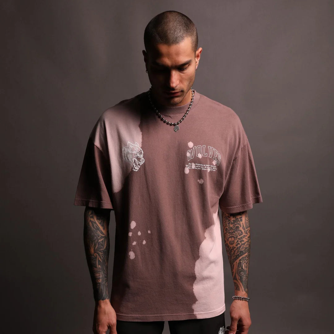 Protect Us "Premium" Oversized Tee in Tonal Mauve Acid Wash